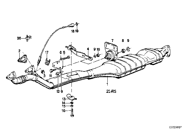 1988 BMW 528e Catalytic Converter Exhaust Pipe Diagram for 11761276817