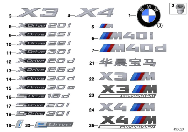 2020 BMW X3 Rear Trunk Emblem Diagram for 51148072216