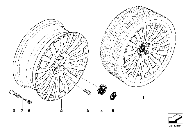 2009 BMW 328i BMW LA Cast Wheel, Radial Spoke Diagram