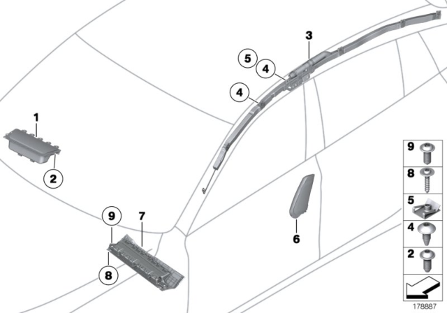 2011 BMW 535i GT Head Airbag, Left Diagram for 72129138021