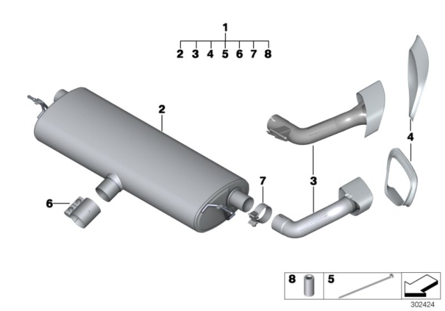 2012 BMW X5 Tailpipes With Trim, Black Chrome, Cpl. Diagram for 18302218603