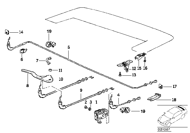 1993 BMW 325i Folding Top Flap Mechanism Diagram 1