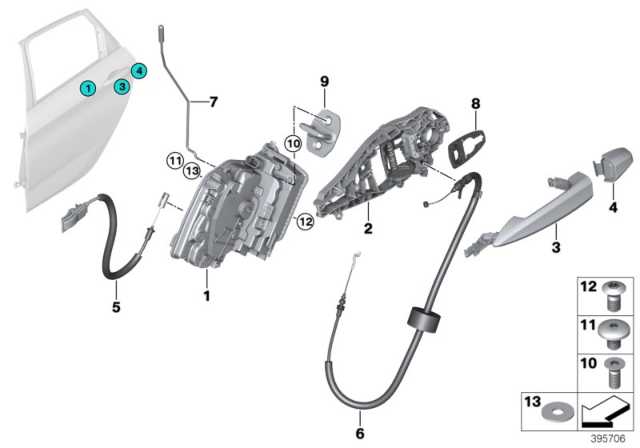 2020 BMW X1 Rear Door Lock Bowden Cable Diagram for 51227349493