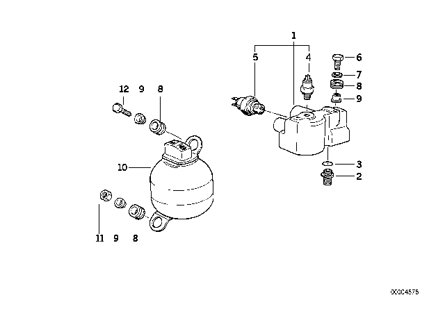 1992 BMW 850i Pressure Regulator / Pressure Accumulator Diagram