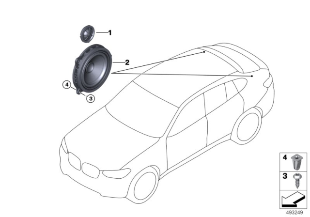 2019 BMW X4 TOP-HIFI LOUDSPEAKER TWEETER Diagram for 65138713320