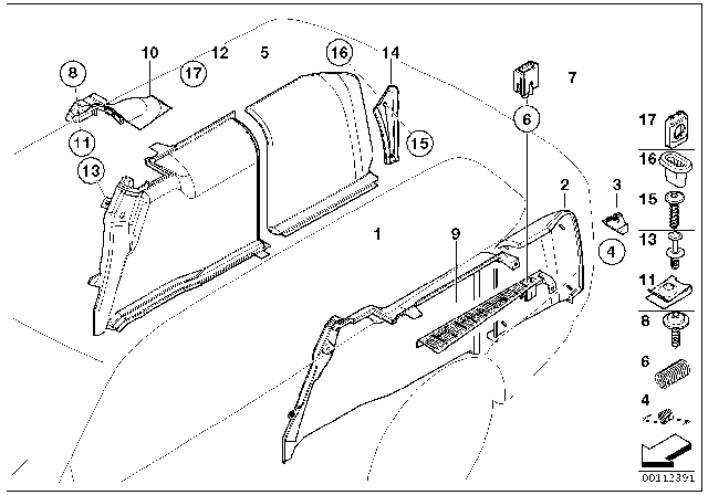 2000 BMW 540i Lateral Trim Panel Diagram