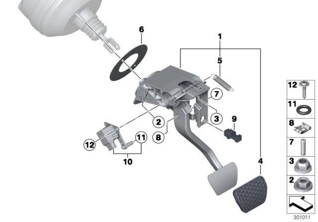 2017 BMW 330e Pedal Assembly, Automatic Transmission Diagram