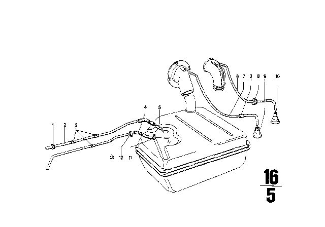 1967 BMW 1602 Fuel Pipe Diagram for 16121113249