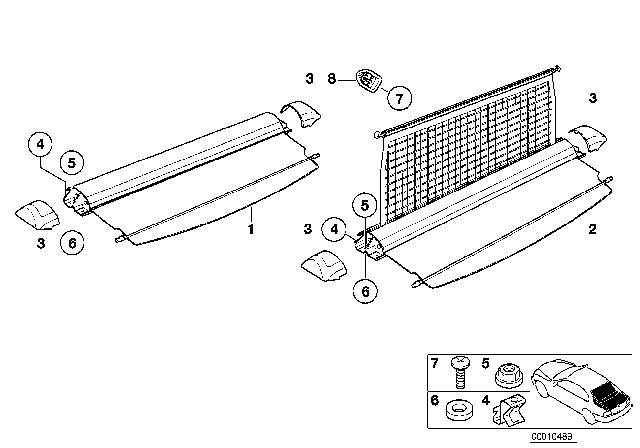 2000 BMW Z3 Roller Screen / Load Area Roller Net Diagram