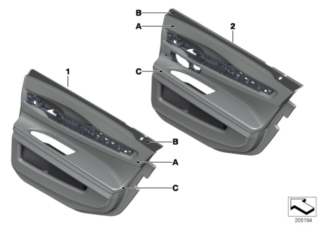 2012 BMW 750Li Individual Rear Door Trim Panel Diagram