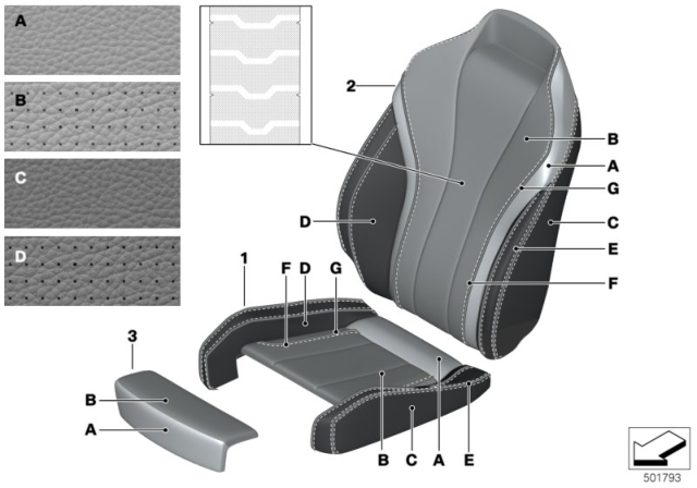 2020 BMW 840i Gran Coupe Individual Cover, Klima-Leather Comfort Seat Diagram