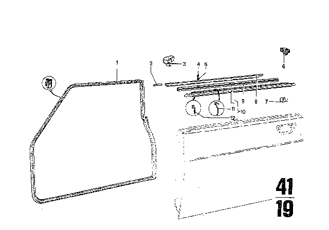 1972 BMW Bavaria Door Weatherstrip Diagram 1