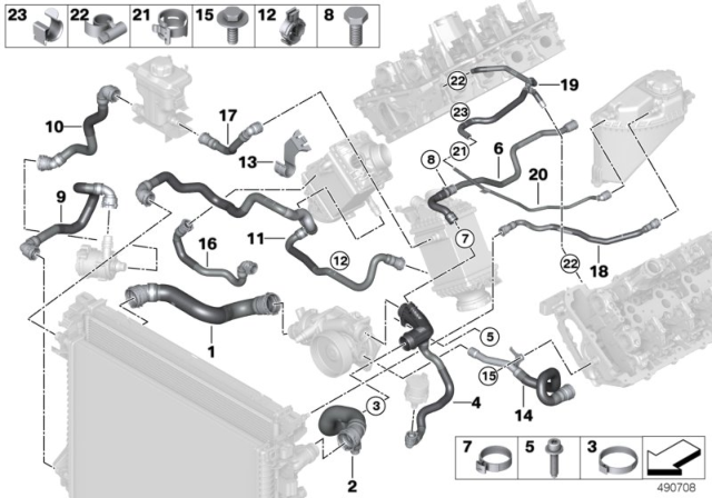 2019 BMW X7 Cooling System Coolant Hoses Diagram