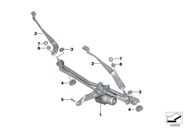 WIPER ARM, PASSENGER'S SIDE Diagram for 61617454489