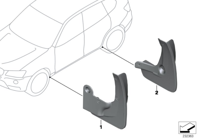 2016 BMW X4 Mud Flaps Diagram