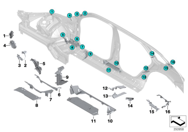 2016 BMW X5 Moulded Part Column A, Bottom Extension. Left Diagram for 41007387105