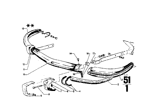 1970 BMW 2800CS Bumper, Front Diagram