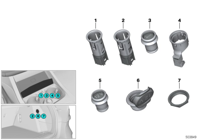 2020 BMW M235i xDrive Gran Coupe Cigarette Lighter / Power Sockets Diagram