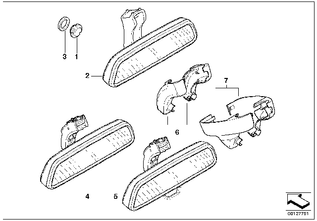 2008 BMW X3 Inside Mirror Manually Dippable Diagram