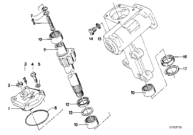 1980 BMW 633CSi Hydro Steering Box - Segment Shaft / Suspension Diagram