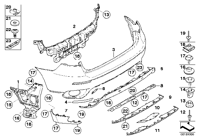 2010 BMW X6 Set, Mounting Parts, Bumper, Rear Diagram for 51122413990