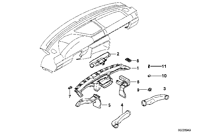 1997 BMW 318ti Left Floor Heater Duct Cover Diagram for 64228186449