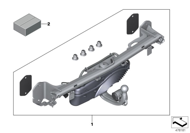 2020 BMW 330i Retrofit Kit, Trailer Tow Hitch, Pivoted Diagram