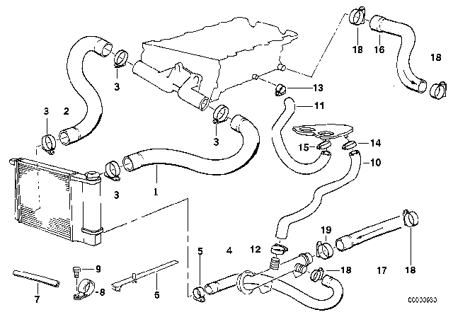 1992 BMW 318is Cooling System - Water Hoses Diagram 3