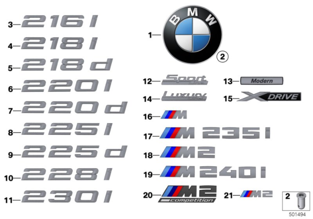 2017 BMW M240i Emblem Diagram for 51148058882