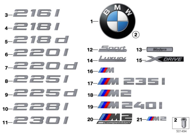 2017 BMW M240i Emblems / Letterings Diagram