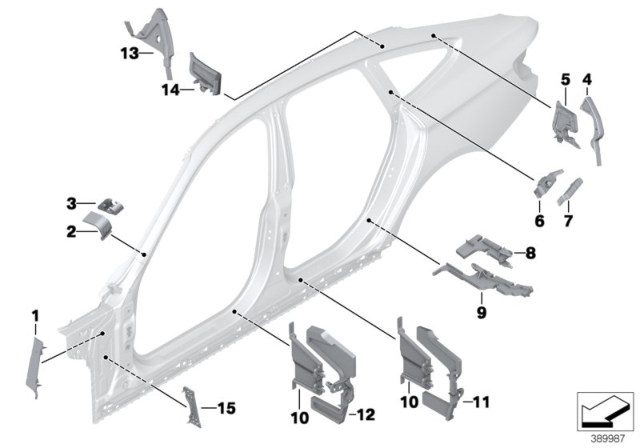 2014 BMW 328i GT Cavity Shielding, Side Frame Diagram