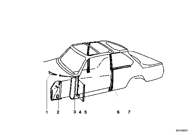 1973 BMW 2002 Body-Side Frame - Side Member / Columns Diagram