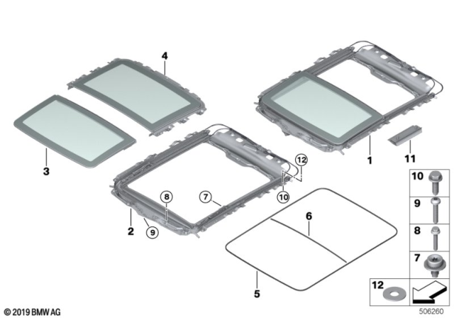 2012 BMW 550i GT Panorama Glass Roof Diagram