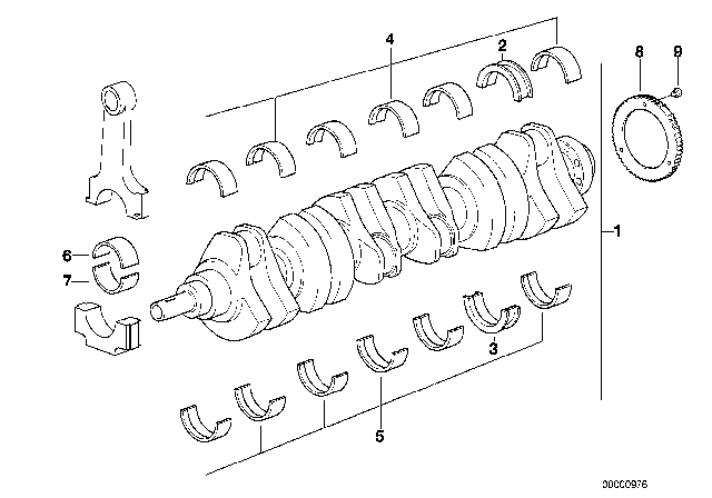 1997 BMW 328i Crankshaft With Bearing Shells Diagram