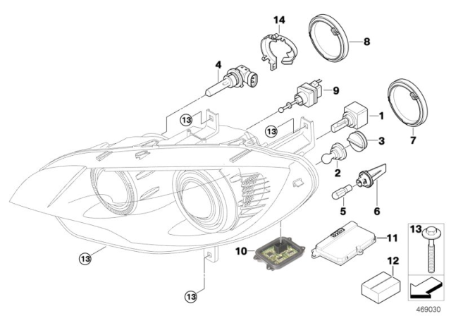 2013 BMW X6 Single Components For Headlight Diagram