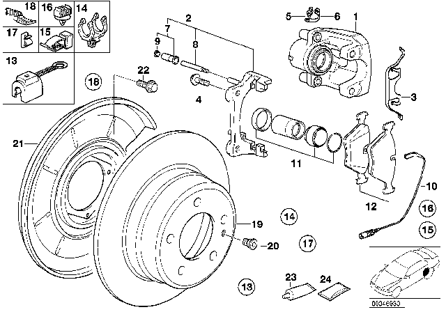 2000 BMW Z3 M Rear Wheel Brake, Brake Pad Sensor Diagram