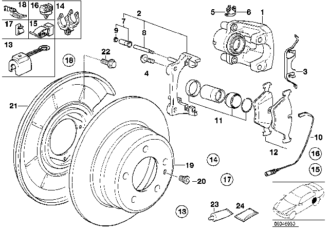 1993 BMW 325i Rear Wheel Brake, Brake Pad Sensor Diagram