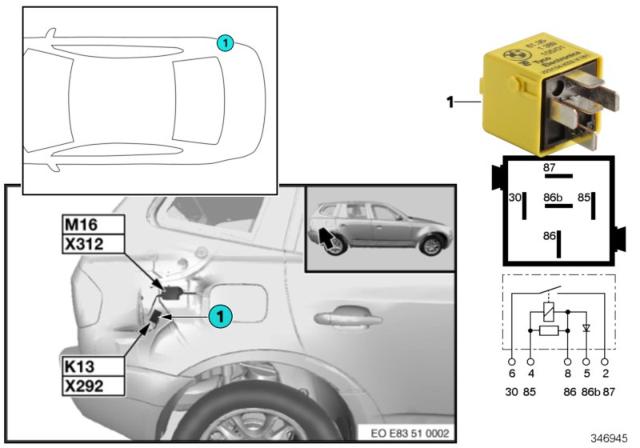 2007 BMW X3 Relay, Heated Rear Window Diagram 2