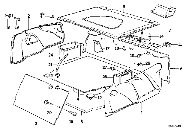 1989 BMW 750iL Trunk Trim Panel Diagram