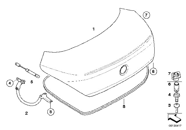 2009 BMW 650i Single Components For Trunk Lid Diagram