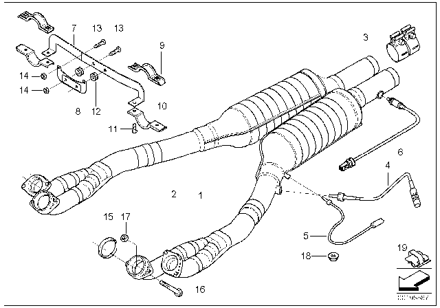 2003 BMW M5 Sedan Exchange Exhaust Pipe Catalyst Diagram for 18301406813