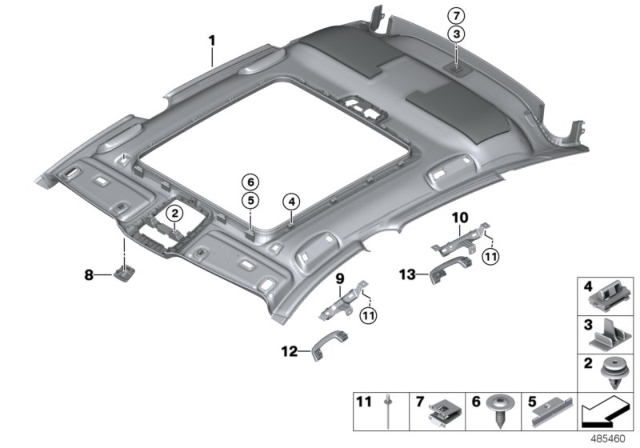 2018 BMW 640i xDrive Gran Turismo HEADLINING PANORAMIC ROOF Diagram for 51448070986