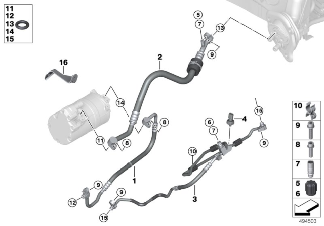 2013 BMW ActiveHybrid 3 Pressure Hose, Compressor-Condenser Diagram for 64539296135