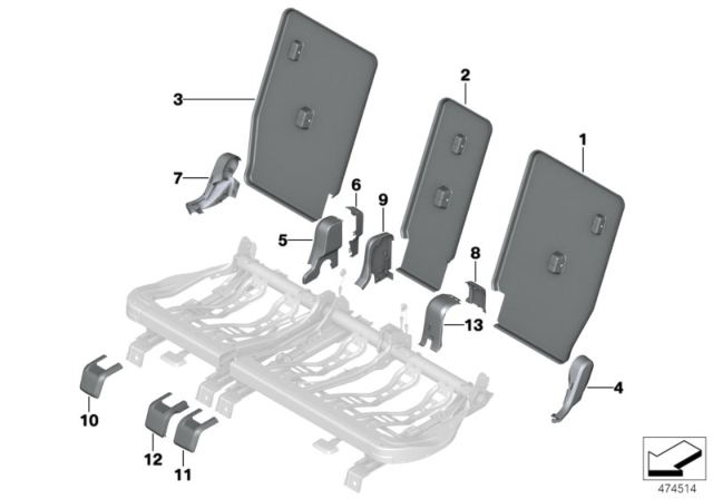 2020 BMW X1 Seat, Rear, Seat Trims Diagram