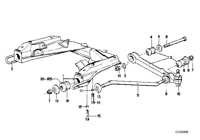 1975 BMW 530i Front Axle Support / Wishbone Diagram