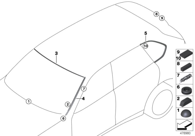 2018 BMW X5 M Glazing, Mounting Parts Diagram