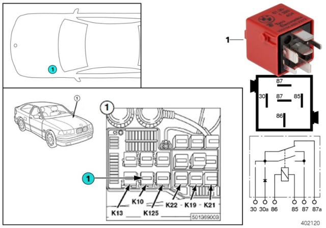 1992 BMW 325i Sedan(E36) Relay, ABS Overvoltage Protection Diagram