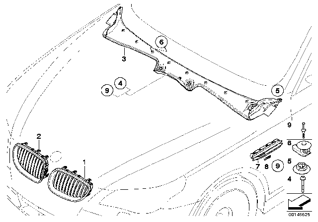 2009 BMW 535i Exterior Trim / Grille Diagram