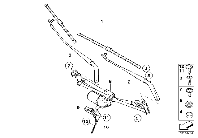 2012 BMW X6 Single Wiper Parts Diagram