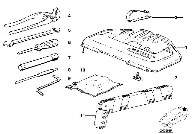 1994 BMW 530i Tool Kit / Tool Box Diagram